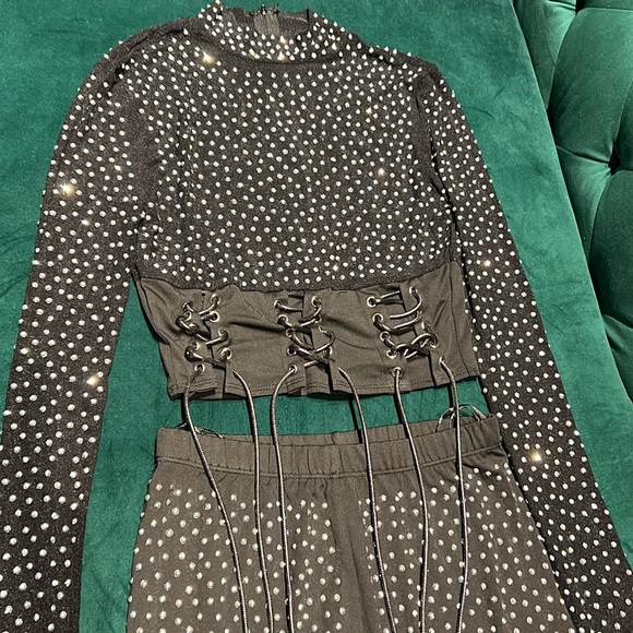 Swarovski crystal mesh spandex 2 piece pants set - Picture 2 of 4